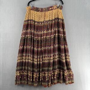 Leena Studio New York Witchy Hippie Bohemian Skirt Womens OS Maroon Tan Festival